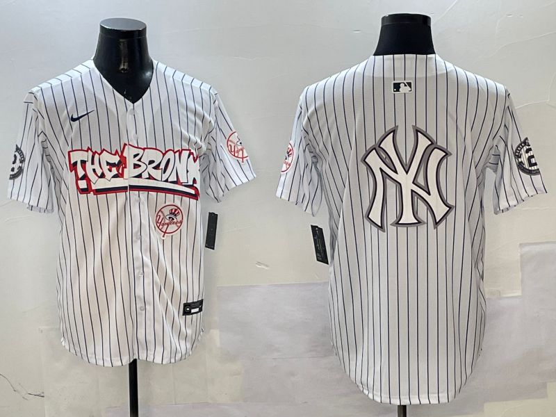 Men New York Yankees Blank White Stripe four generations Joint Name 2025 Nike MLB Jersey style 7